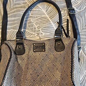 Dakine Black and Beige Woven Tote with Black Trim
